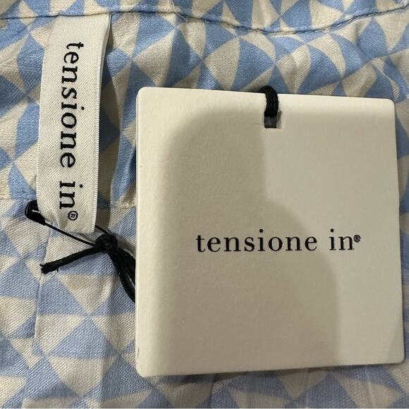 Tensione In Diamond Check Geometric Shirt Women’s Size Medium Long Sleeve Blue - Picture 7 of 10